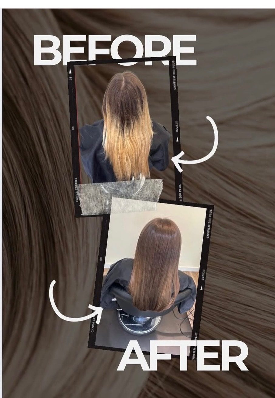 Before-and-after hair color transformation at All Smoke & Mirrors Hair Studio, Haddonfield NJ