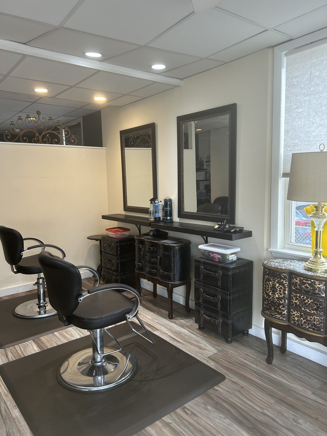 Styling station inside All Smoke & Mirrors Hair Studio in Haddonfield, NJ
